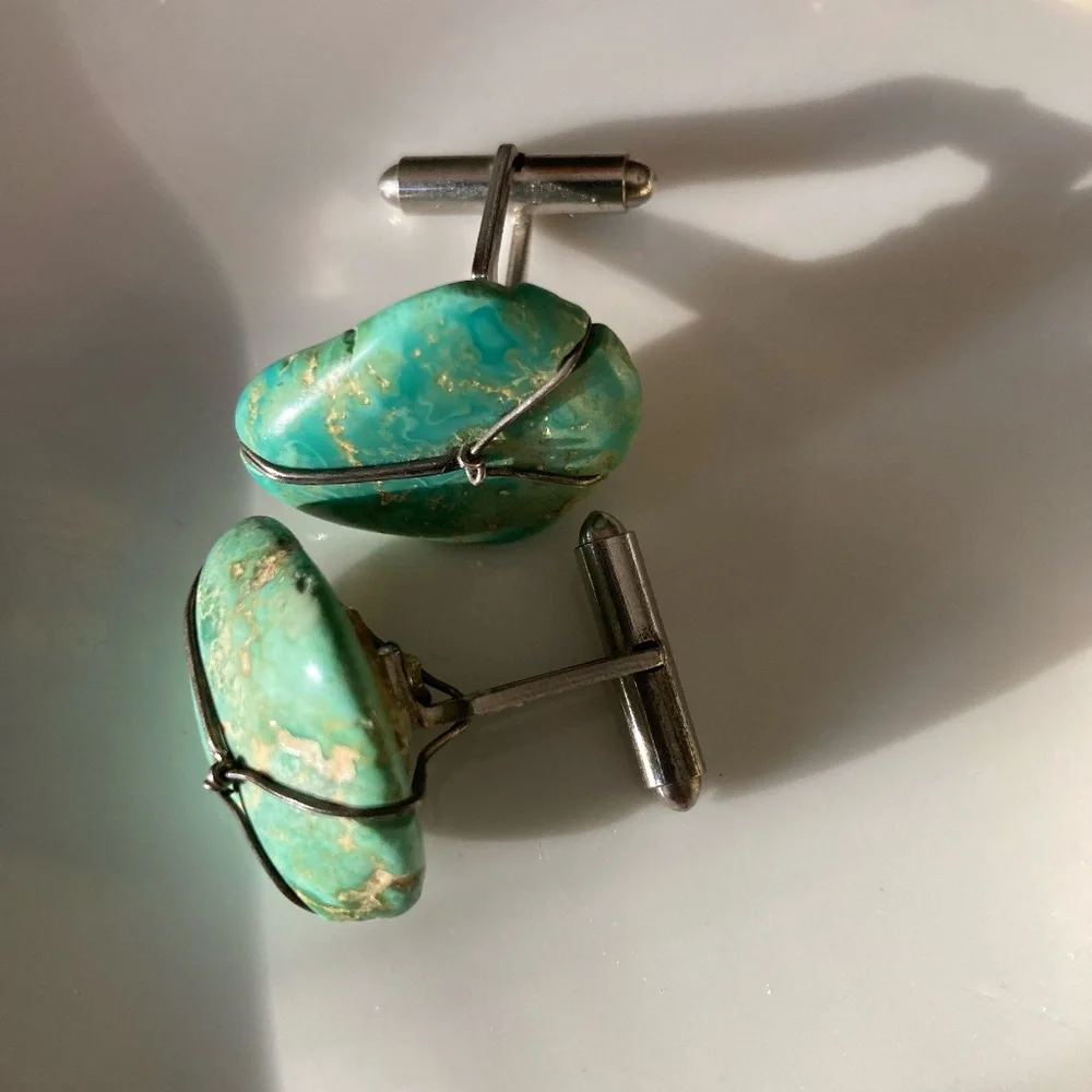 Authentic ATBC handmade turquoise cufflinks, paired with a complementary vintage